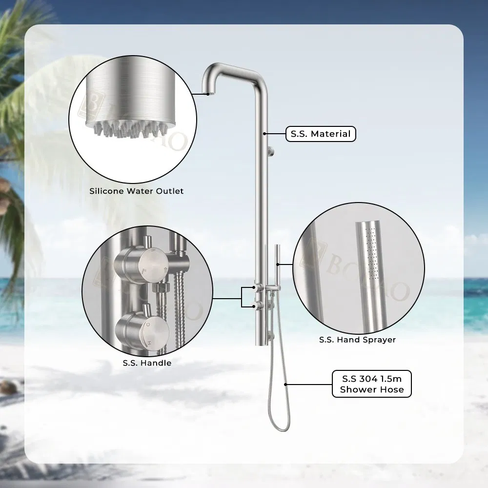 Stainless Steel Outdoor Shower Column Set Rainfall Jet Shower Faucets Pool Swimming Rainfall Wall Mounted Outdoor Shower