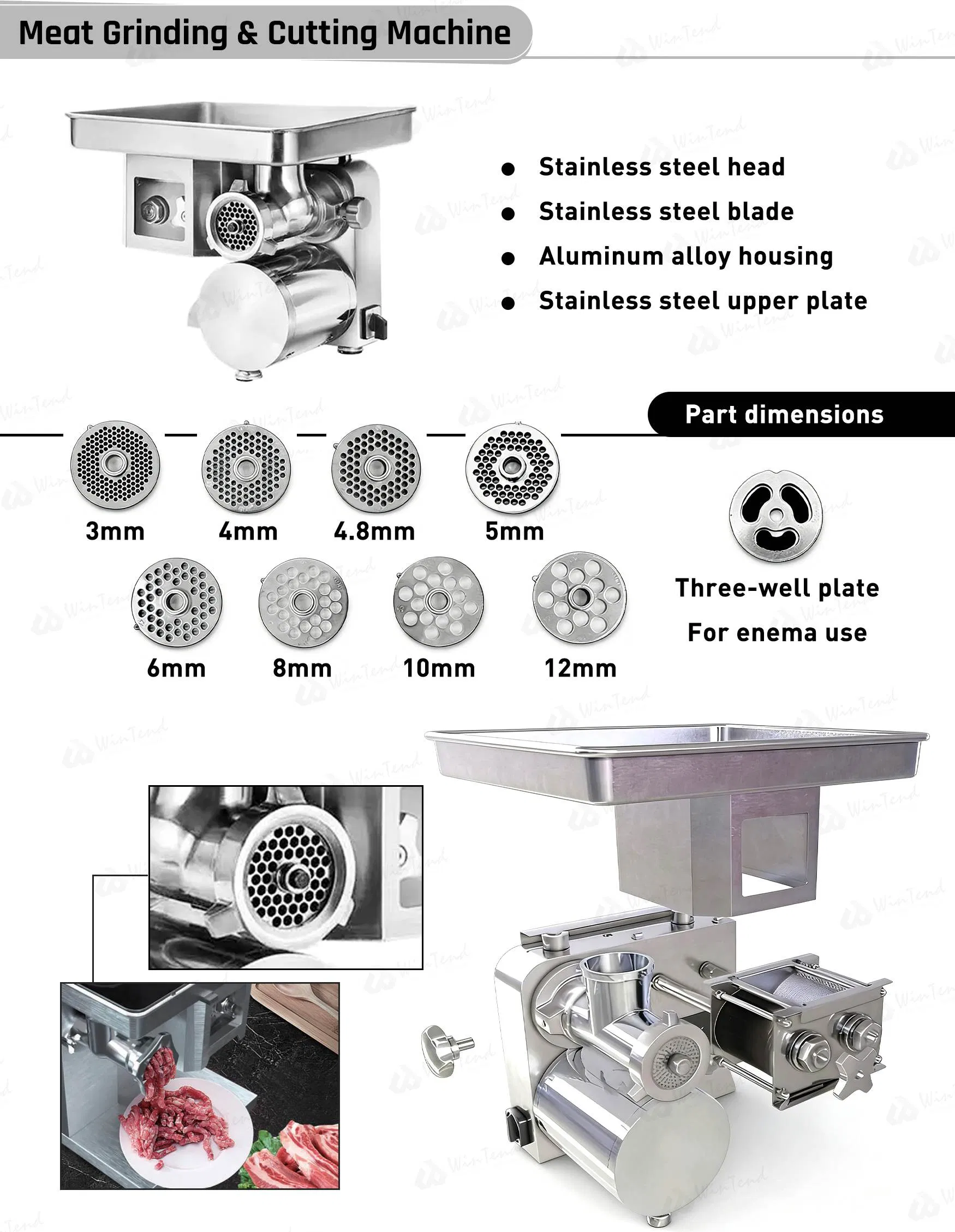 Electric Stainless Steel Pork Chopper Electric Meat Grinder Meat Processing Machinery for Kitchen Home