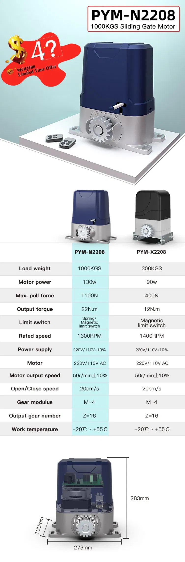 N2208 1000kgs Automatic Operator Sliding Gate Opener Gate Motor