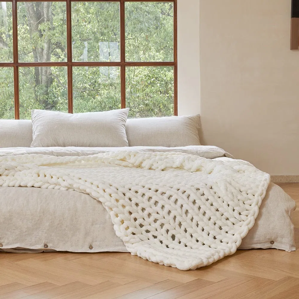 Hand Crafted Super Chunky Knit Blanket Throw Blanket Hand Made Custom Knitted Blanket Chenille