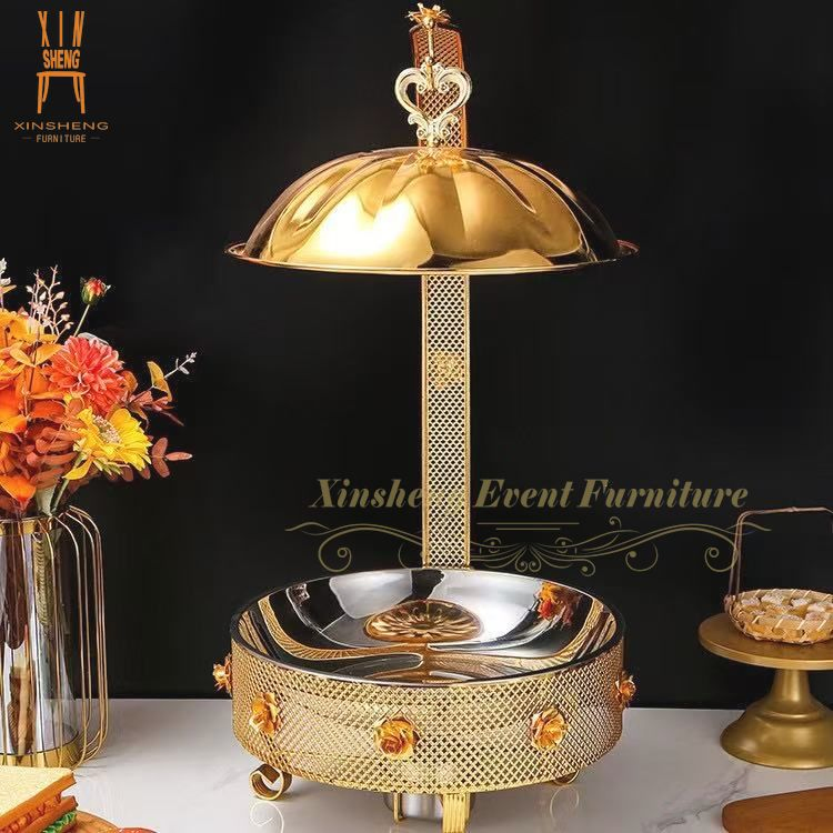 Hotel Furniture Round Stainless Steel Gold Food Warmer Chafing Dish Buffet Buffet Alcohol Stove Chaffing Dish for Restaurant
