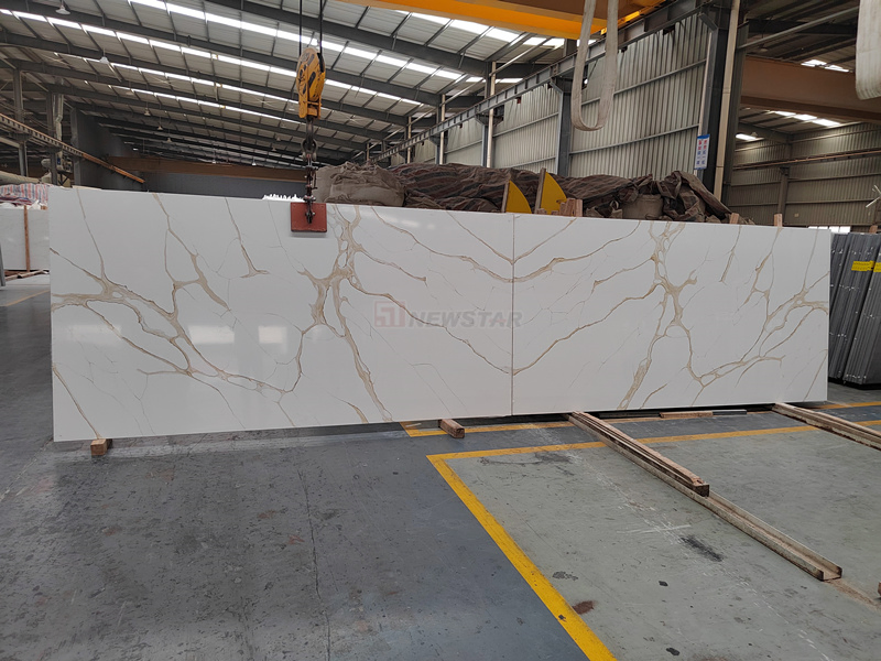 Factory Manufacture Horizon Calacatta Gold Marble Artificial Living Room Wall Background Big Slab Quartz Stone Countertop