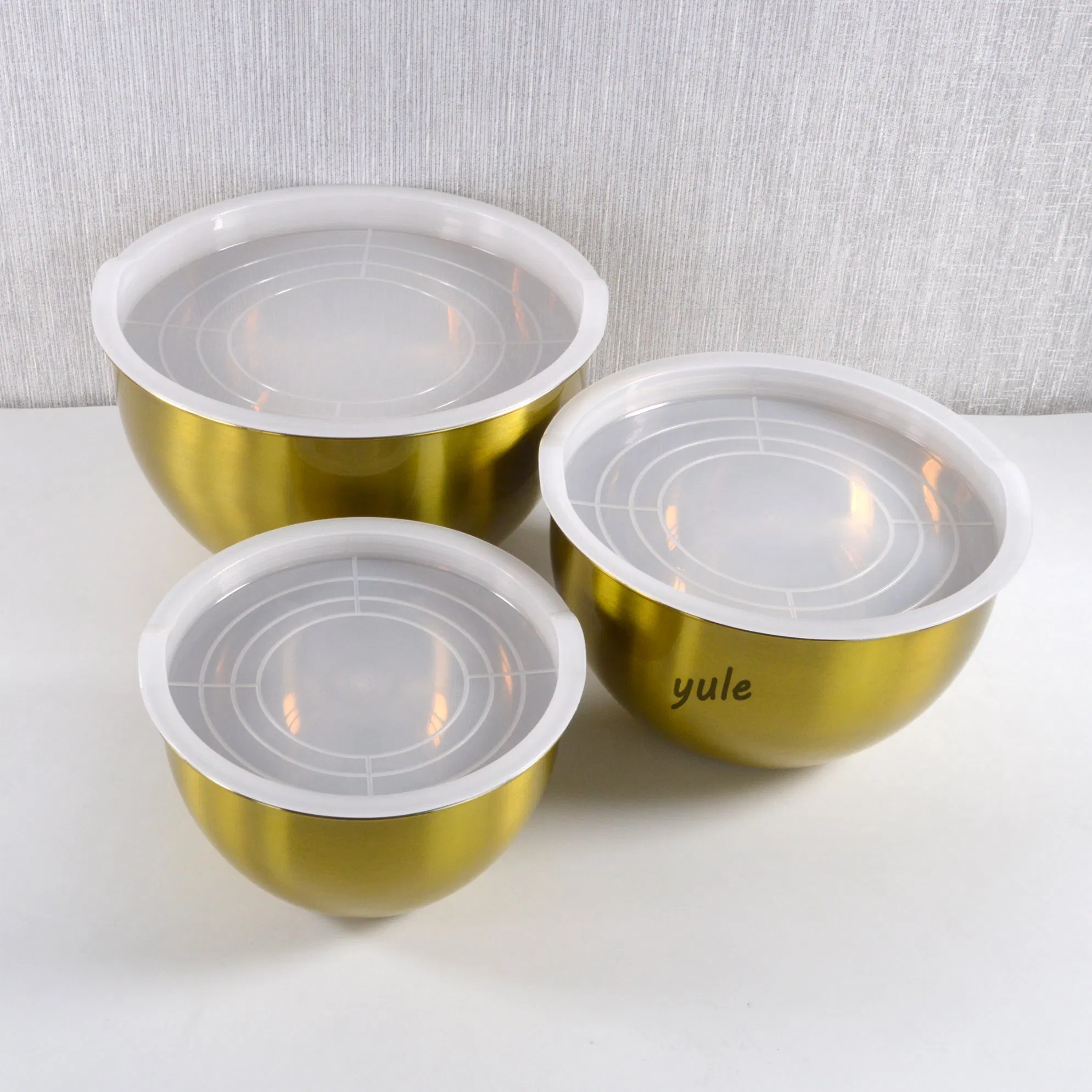 Kitchenware Set 3 Tot Sale Nesting Stainless Steel Mixing Bowl Luxury Golden Fruit Bowl