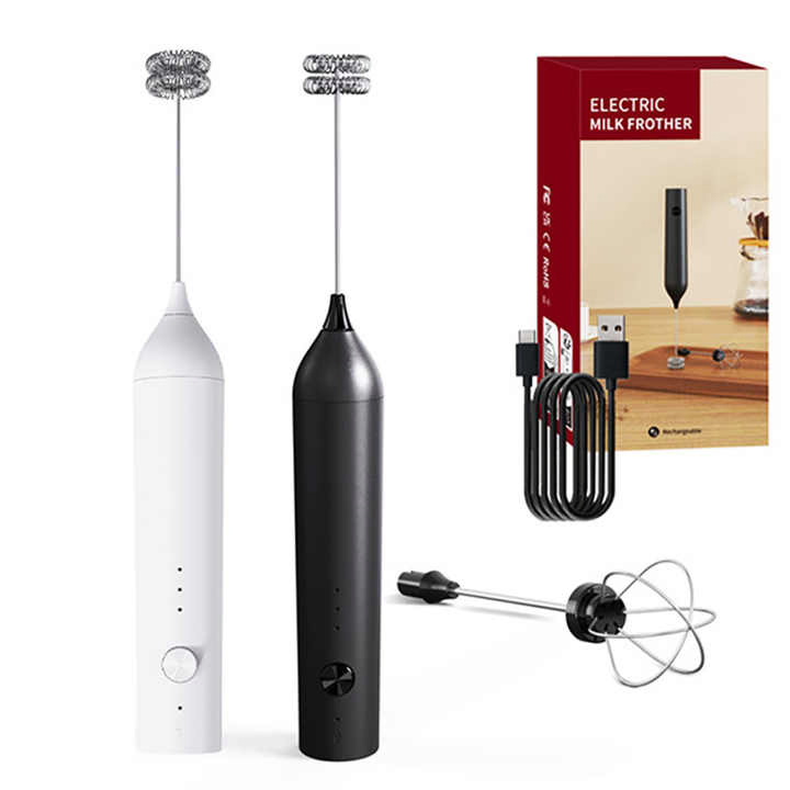 Rechargeable Wholesale Handheld Electric Milk Frother 2 Whisks Custom Logo Mini Mixer