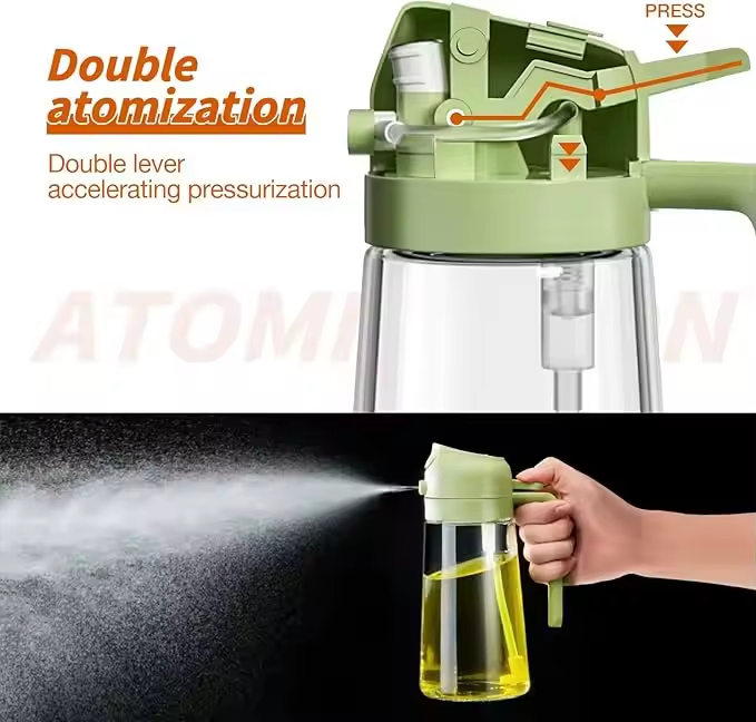 Hot Sale Dual Purpose Oil Spray Can 470ml Kitchen Oil Spray Bottle Push-Type Integrated Oil Bottle