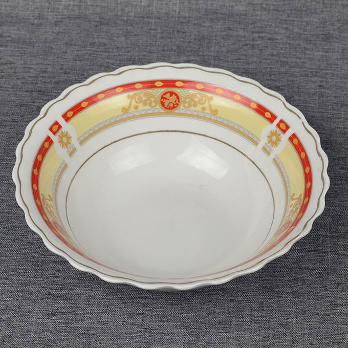7" 5-10 Inch Salad Bowl Cut Roud Edge with Round Decals Golden Line Food Porcelainware Ceramics Stoneware Tableware