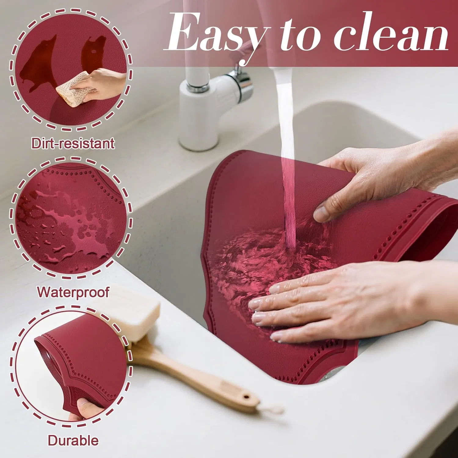 Set of 12 Christmas Oval Vinyl Placemats 17 X 12 Inch Antique Red Faux Leather Placemats Waterproof Placemat Non-Slip Wipeable Heat Resistant for Home Kitchen X