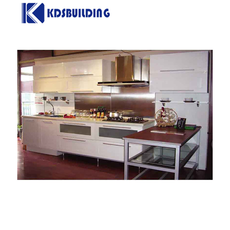 Custom Modular Modern Glossy White Lacquer Furniture Set with Marble Island Kitchen Cabinets
