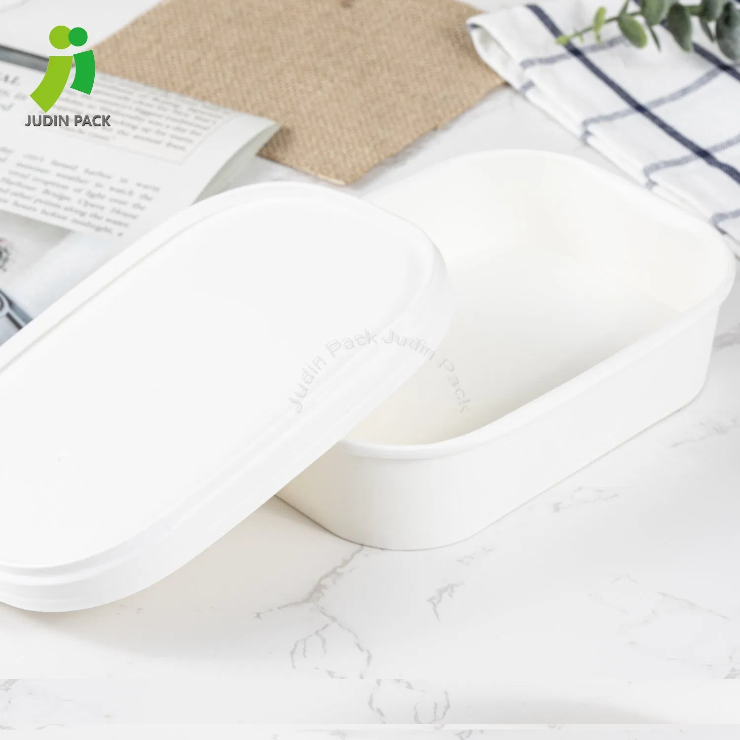 1500ml White Paper Salad Bowl with Plastic Lid