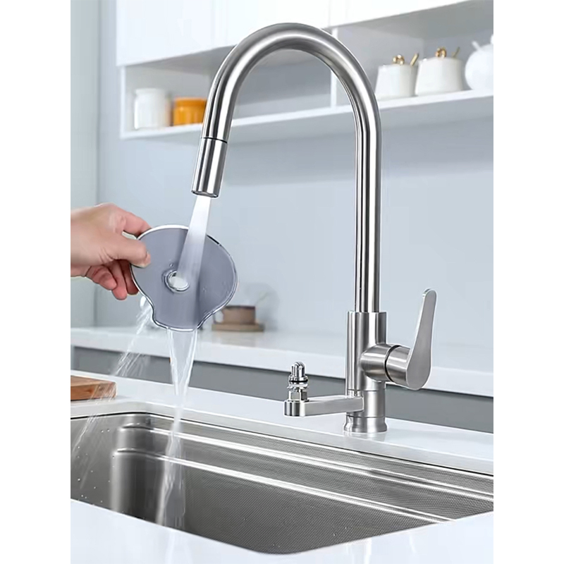 304 Stainless Steel Hot and Cold Kitchen Pull out Faucet with Built-in Cup Washer