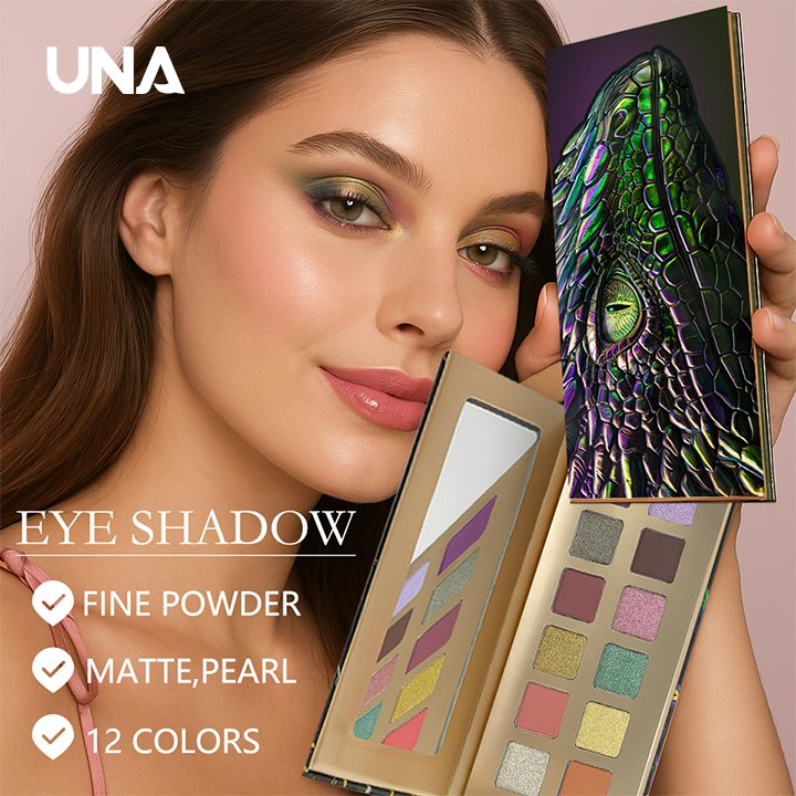 12-Color Lizard Eye Eyeshadow Palette Waterproof Liquid Pressed Pigments with Metallic & Matte Reptile Tones