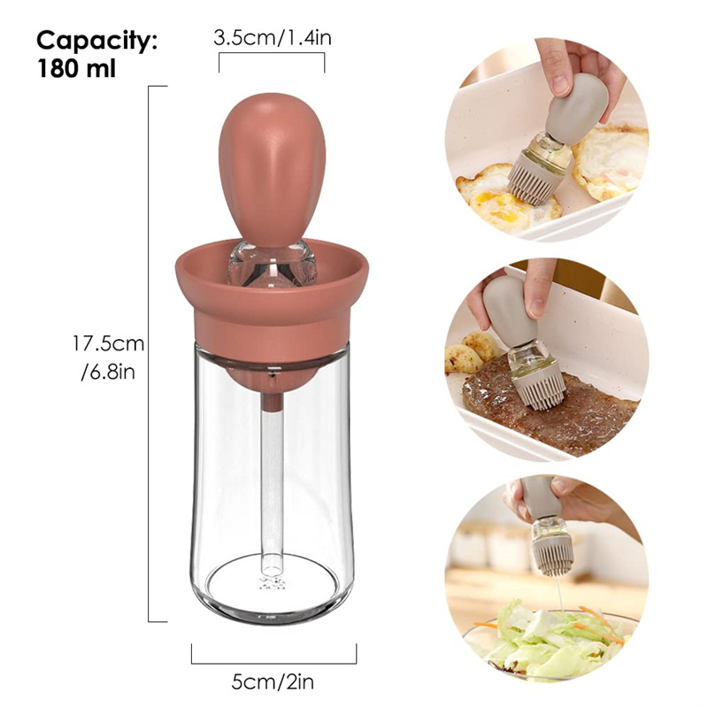180ml Cooking Glass Olive Oil Dispenser Bottle for Kitchen with Dropper Measuring Silicone Brush