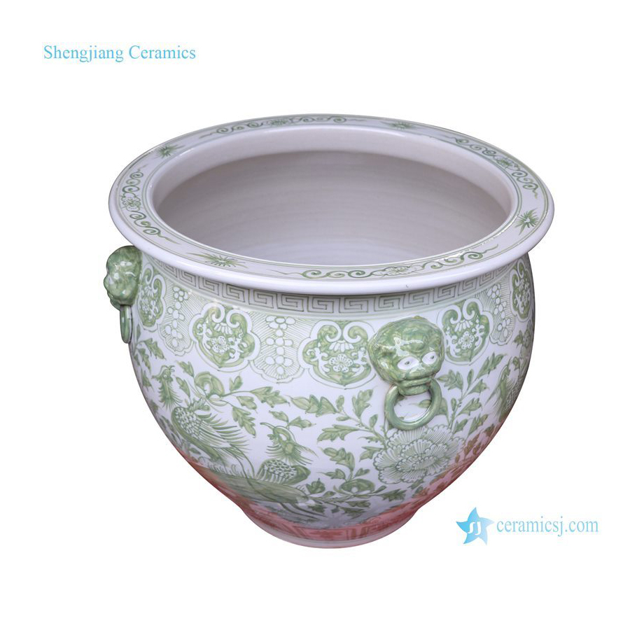 Горшок керамический ручной работы зеленый белый RZSD05-D Jingdezhen