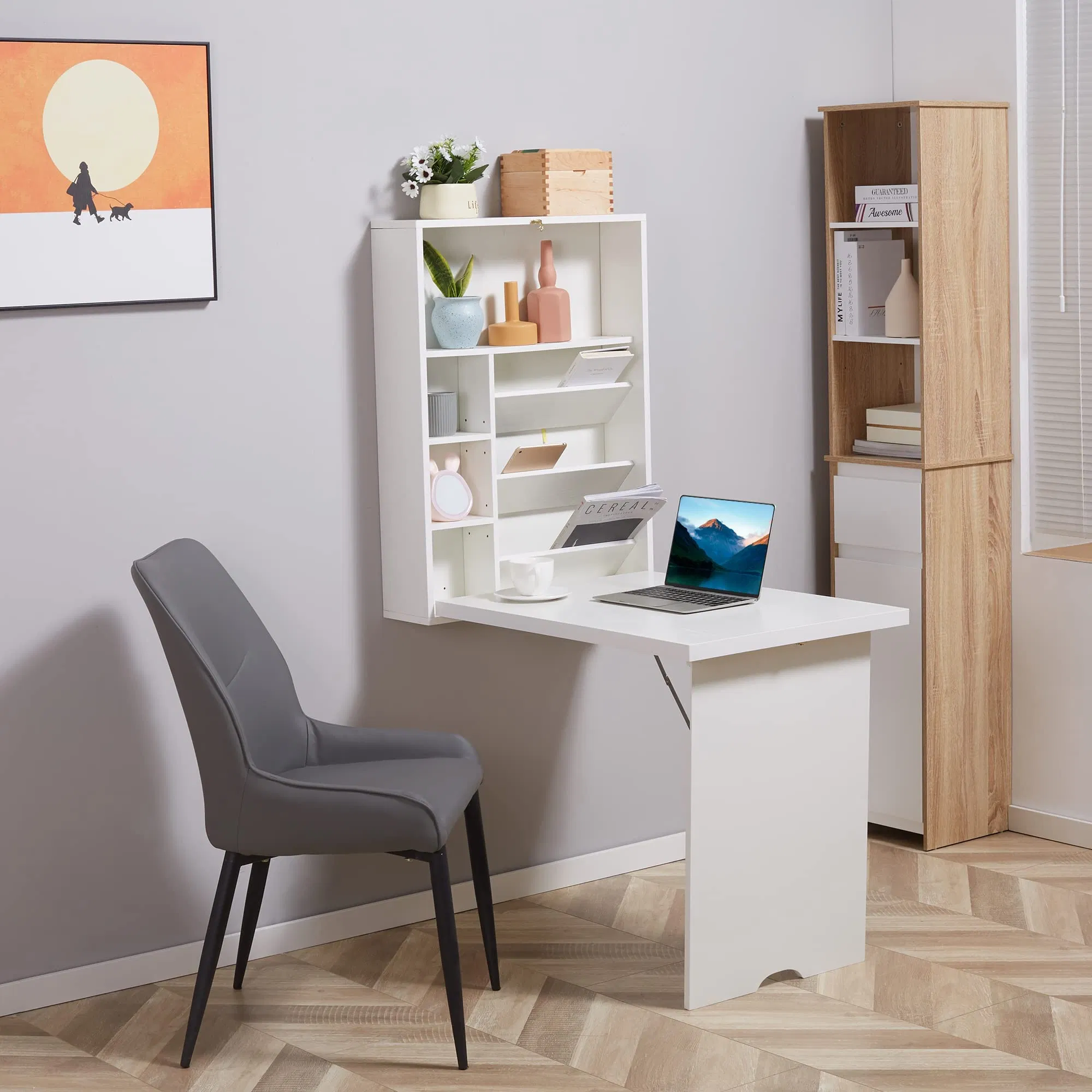 Compact Wall Mounted Convertible Desk Storage White Baby Changing Station