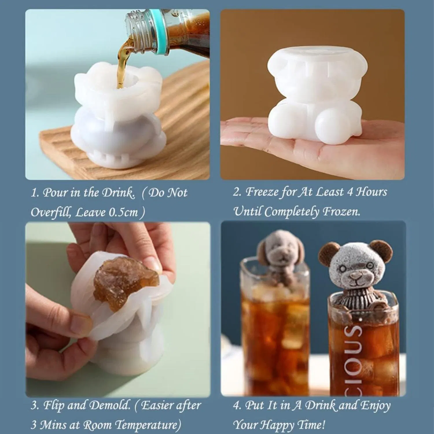 Panda Cat Ice Mold BPA-Free Silicone Ice Cube Mold for Whiskey