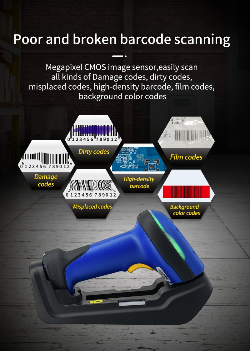 Light Industrial Wireless Bluetooth 1d Handheld Supermarket Barcode Scanner
