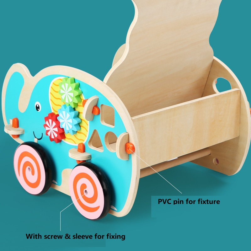 Pull Along Multifunctional Wooden Stollers Elephant Walkers with Blocks for Toddler Toys