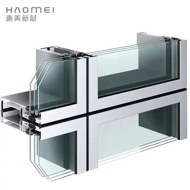 Haomei Skyscraper Building Insulated Glass Window Frame Hurricane Aluminum Curtain Wall