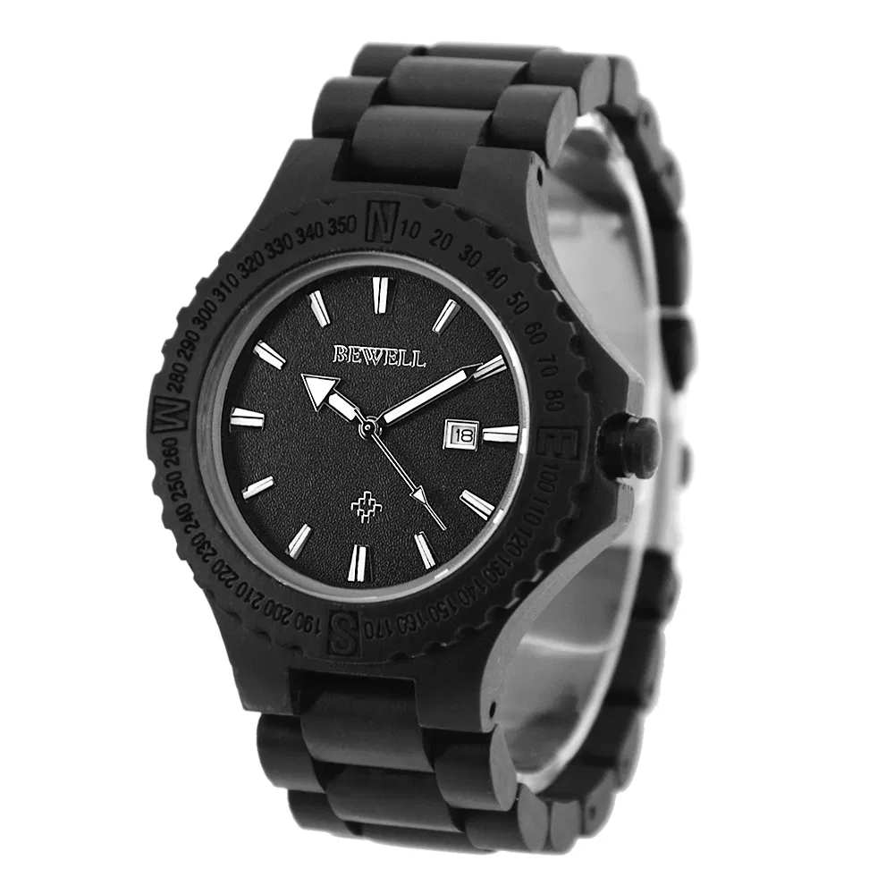 Bewell Classic Fashion Gift Wholesale All Wood Made Auto Date/Day Men Wrist Wood Watch