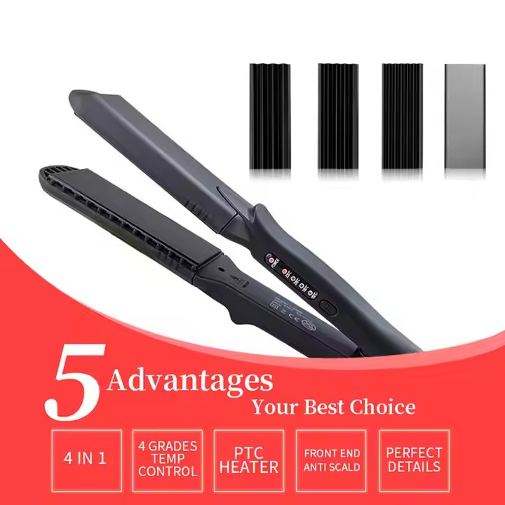 Hair Straightener Brush 4 in 1 Wave Plate Salon Hair Straightener