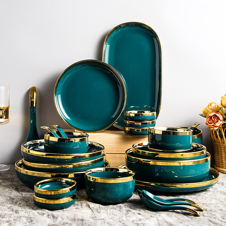 Ceramic Plates Dinnerware Eco-Friendly 26PCS Emeralds Phnom Penh Hotel Restaurant Dinnerware Sets