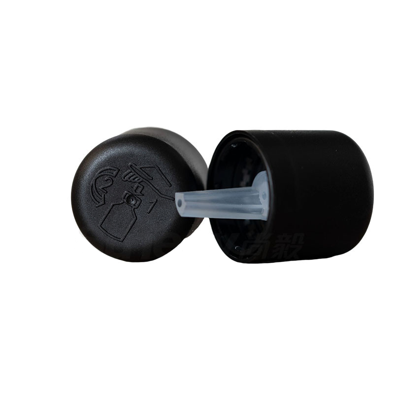18mm 18/415 Europ Black Plastic Child Proof Essential Oil Bottle Cap Screw Cap with Dropper Insert for German Market