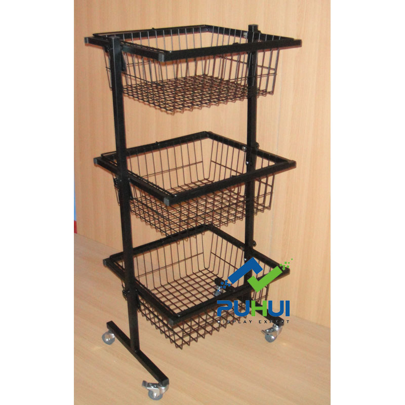 Bulk Merchandise Storage Retail Store Promotion 3 Tier Adjustable Wire Basket Rack (PHY536)