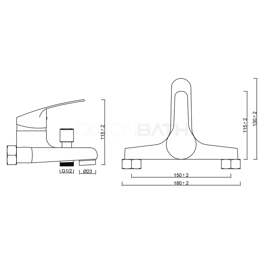 Ortonbath Wall Mounted Bath Mixer Tap Exposed Single Lever Bath Shower Mixer Bathroom Tub Mixer Tap Single Bathroom Bath Shower Filler Bathtub Faucet
