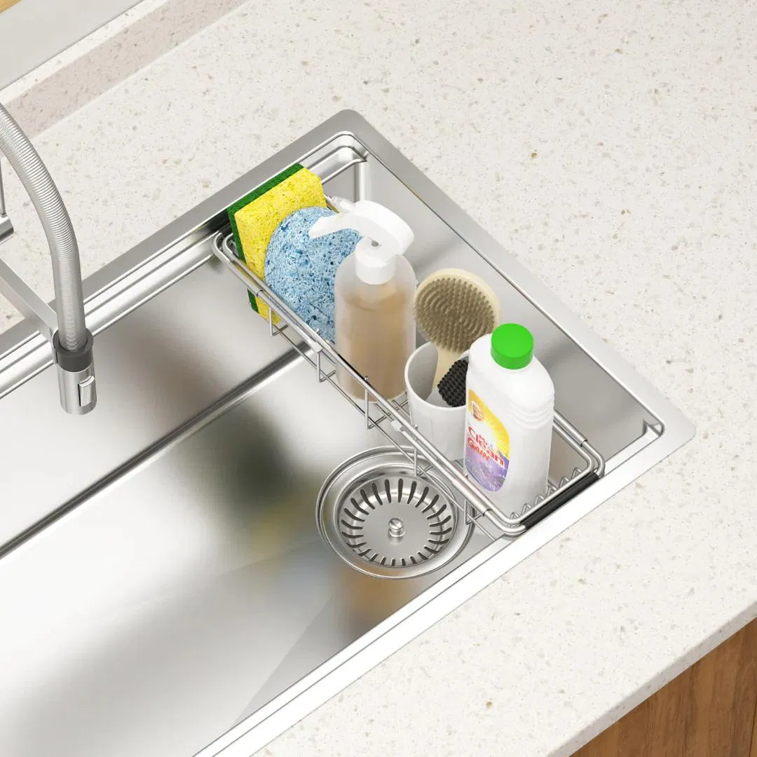 Sponge Holder Sink Caddy for Kitchen Sink, Kitchen Organizer Sponge Holder Stainless Steel Quality Strainer, Designed for Soap, Dish Brush Holder Space Storage