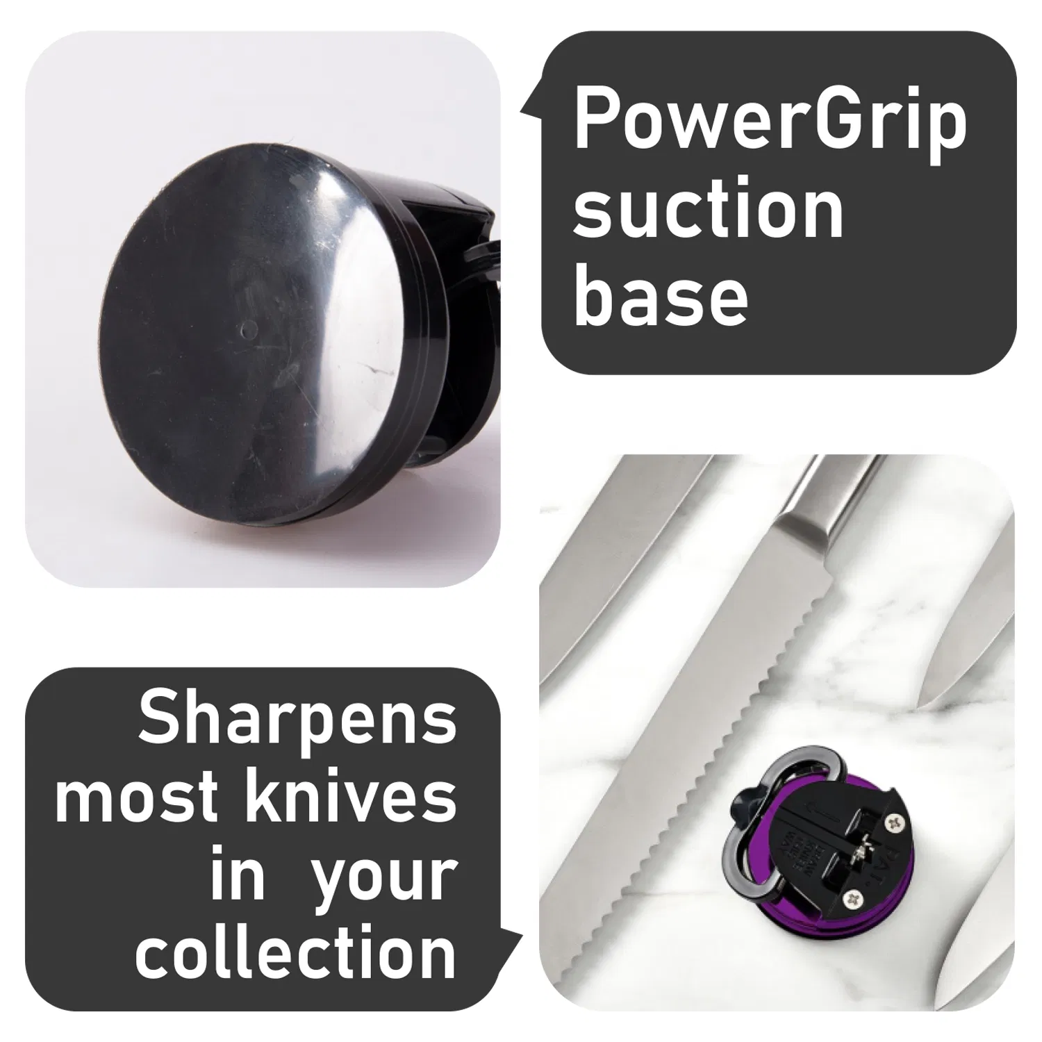 Pink Knife Sharpener Powergrip Suction Base 200X Force Increase Mini Size Fast 3 Step Sharpening for Most Kitchen Knives Tool