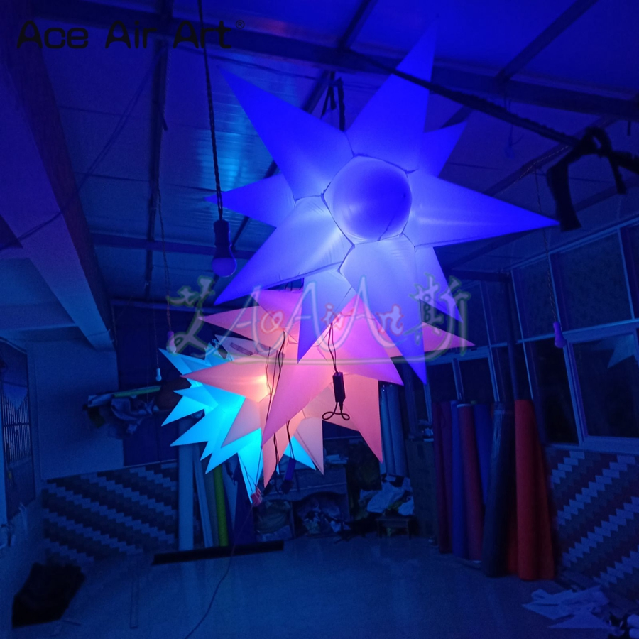 Inflatable Hanging Star Spiked Balloons with LED Light for Outdoor Event or Stage Decoration