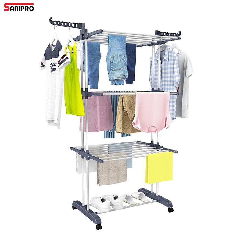 Sanipro Iron Material Collapsible Shelves Clothing Storage Drying Rack Space-Saving Clothes Dryer with 6 Foldable Wings
