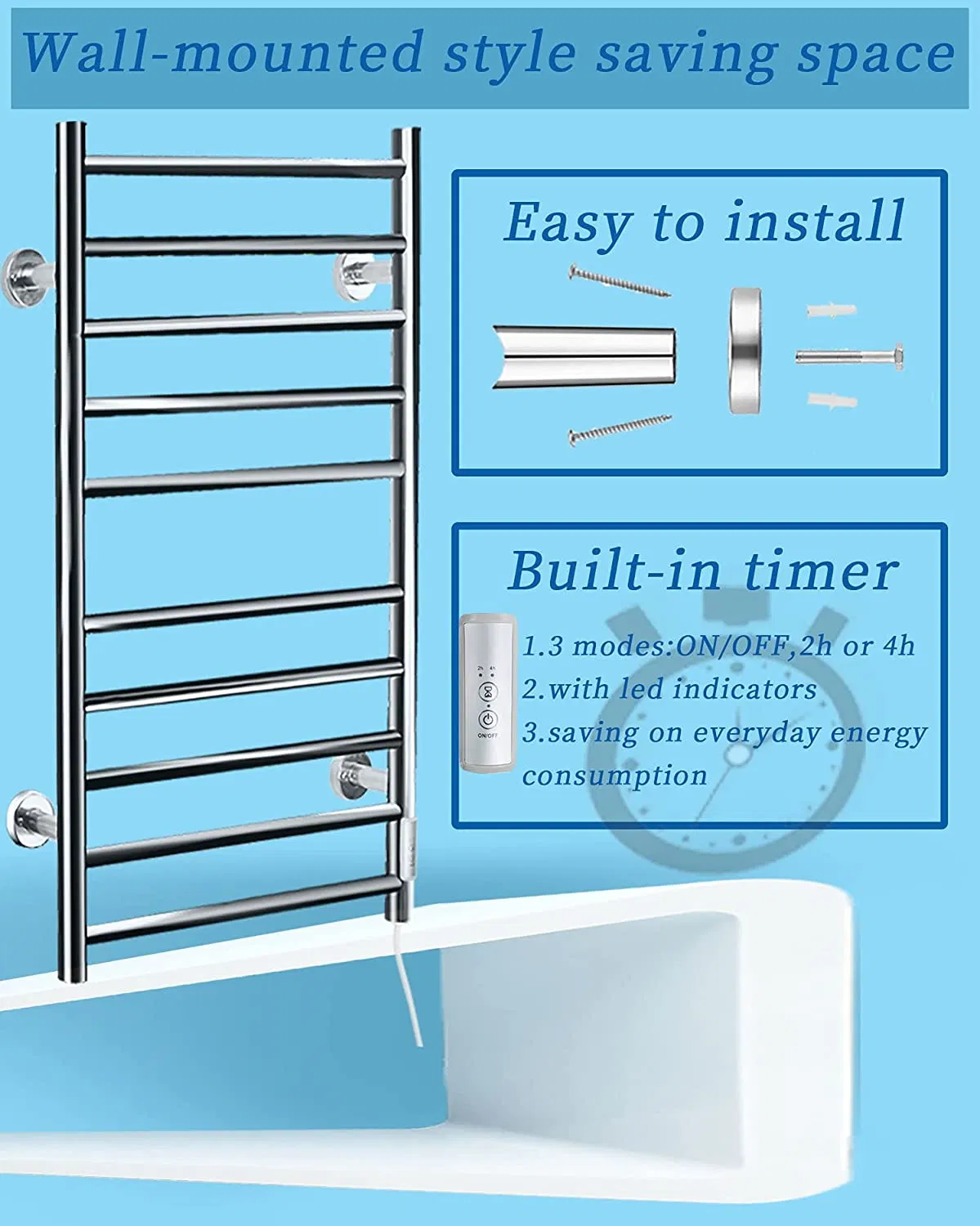 Electric Towel Warmer for Bathroom Heater Towel Rack 304 Stainless Steel