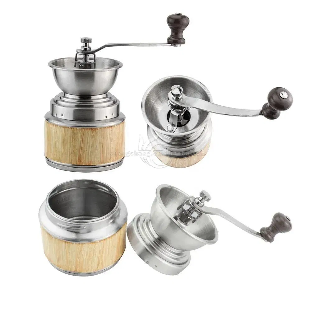 Stainless Steel Ceramic Core Manual Coffee Burr Grinder with Wooden Manual Burr Coffee Grinder Wholesale