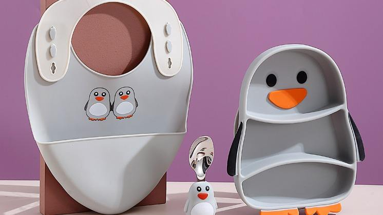 Kids Penguin Silicone Dinner Plate Set for Babies