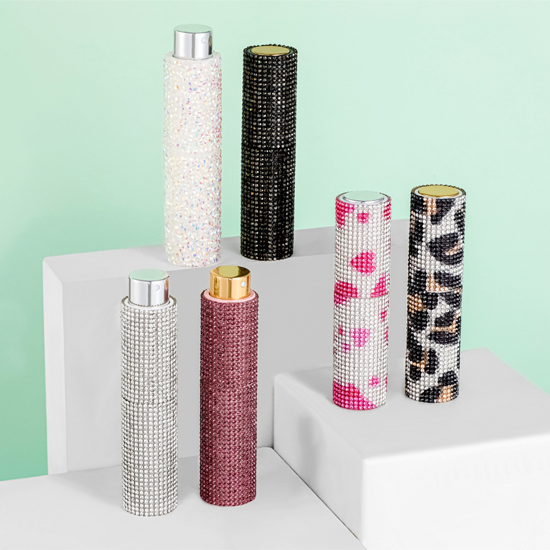 Multi-Style Light Luxury Portable Rhinestone Perfume Refillable Bottle with Metallic Sprayer