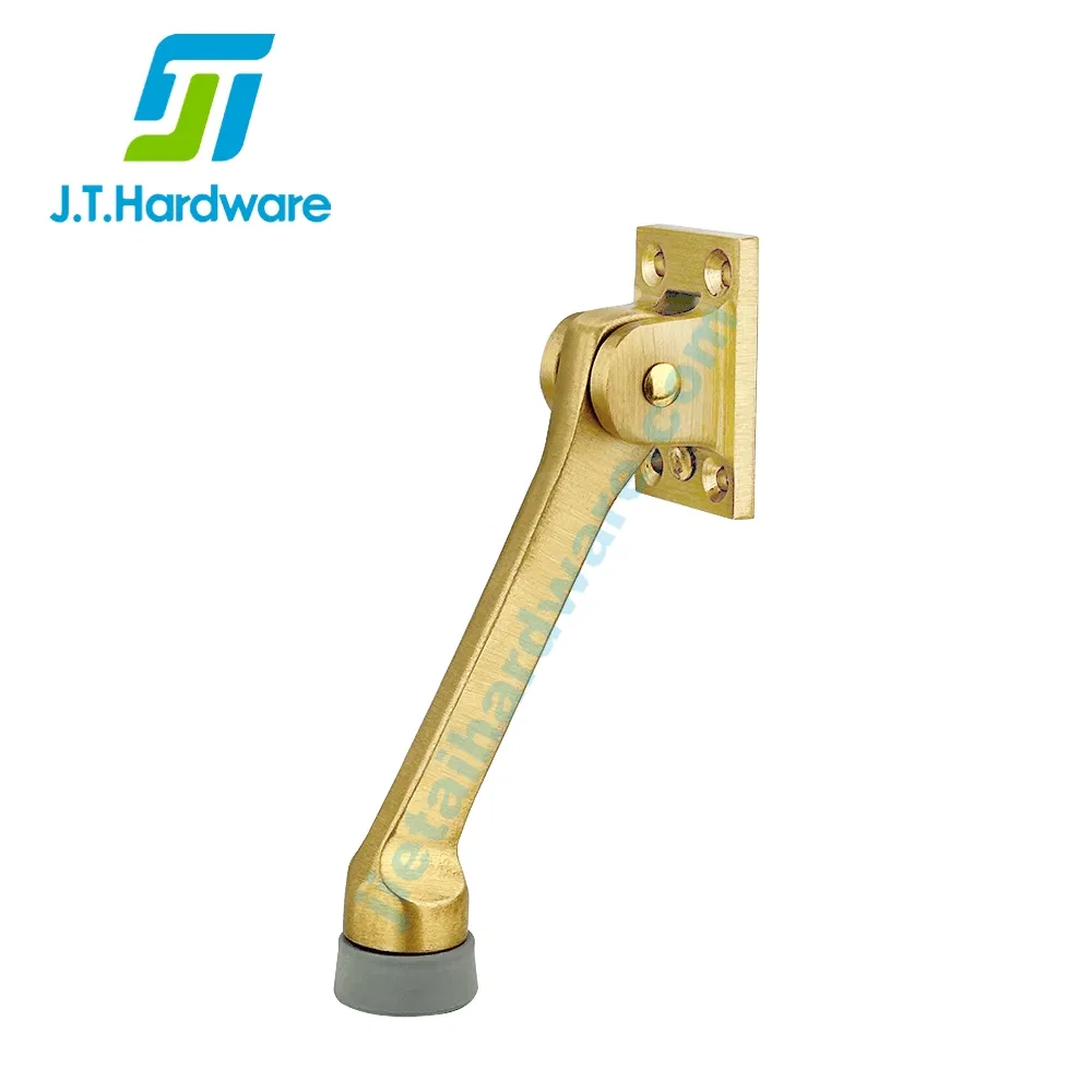 Jthardware Kick-Down Heavy Rubber Tip Gold Brass Door Stoppe Holder for Metal Door