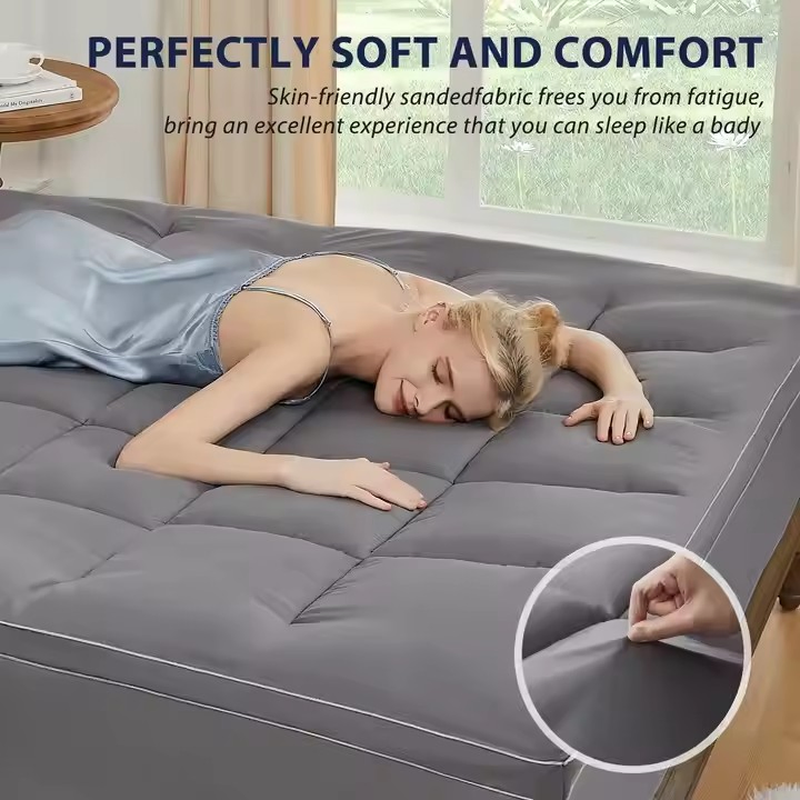 OEM ODM Breathable Microfiber Box Quilted 2" Gusset Self-Fabric Piping Ultra-Soft 500GSM Polyester Filled Mattress Topper Soothes Back Pain, Machine Washable,