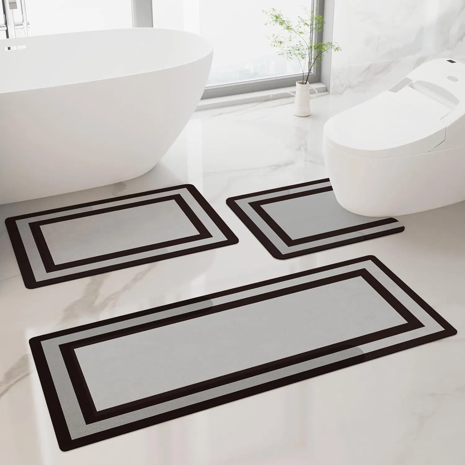 U-Shaped Contour Toilet Mat 3 Pieces Diatom Mud Bath Rug Bathroom Shower Non Slip Carpet Pad