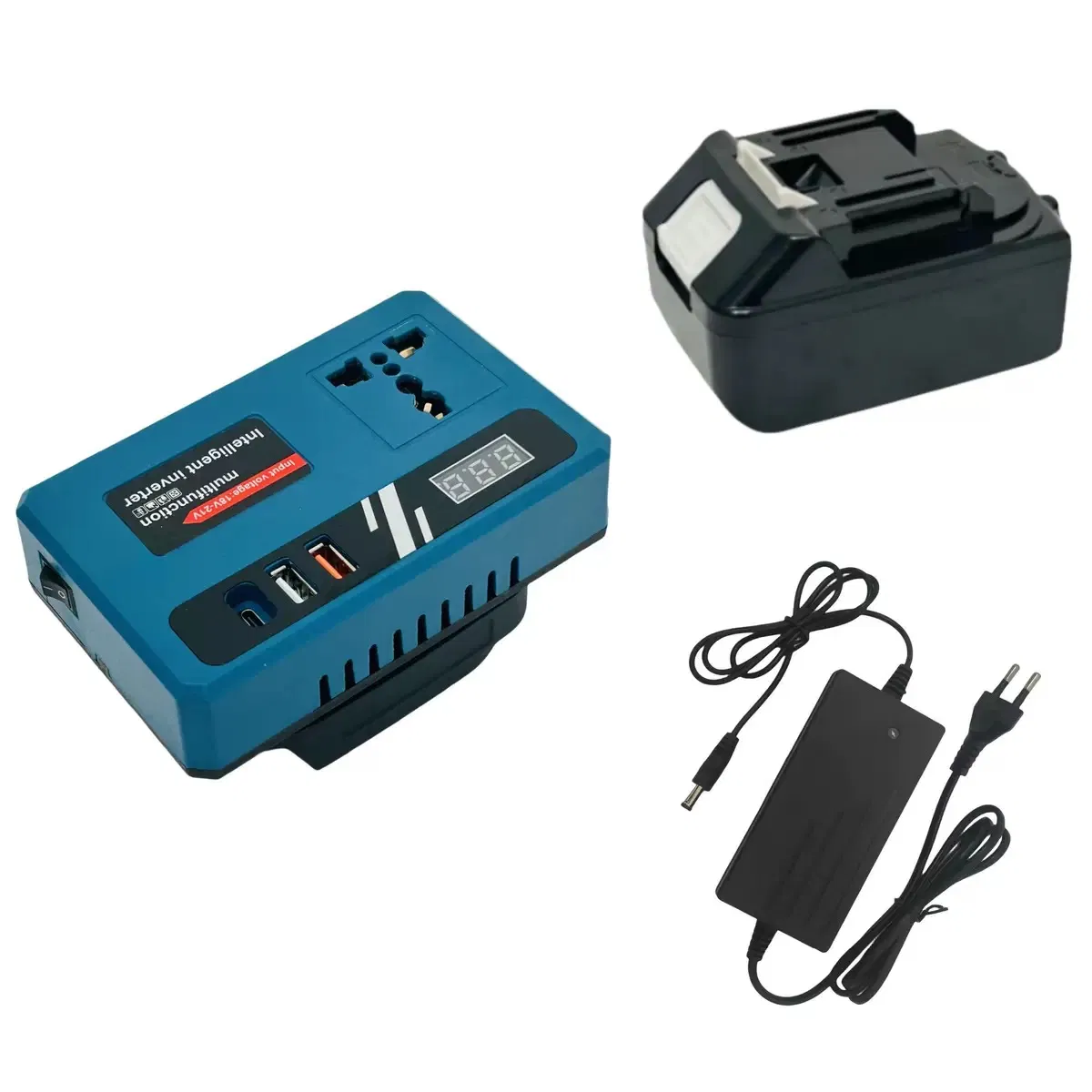 Rechargeable Plastic Battery DC-AV Inverter 21V Convert AC110V/220V DC12V/5V USB Portable Outdoor