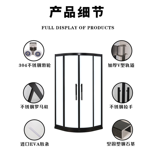 Bathroom Corner Tempered Easy Clean Glass Sliding Shower Door Simple Shower Enclosure Black Frame