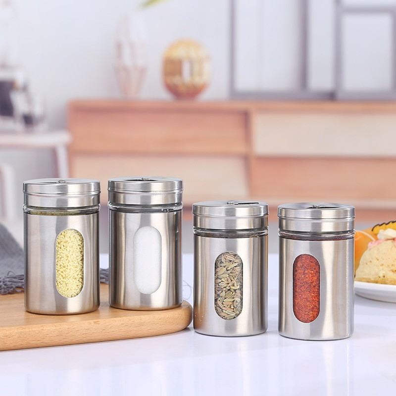Hot Sale Glass Stainless Steel 80ml Sprinkle Bottle Seasoning Jar Storage Jar
