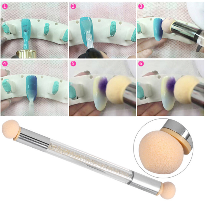 OEM 2-Head Nail Art Sponge Gradient Dotting Brush with 4-Sponge Head
