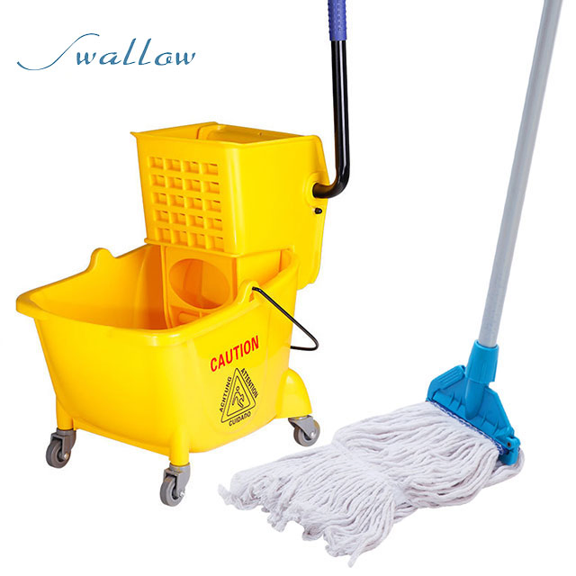 32L Clean Mop Bucket Double Barrel Hotel Squeeze Mop Bucket Wringer Hand Swallow