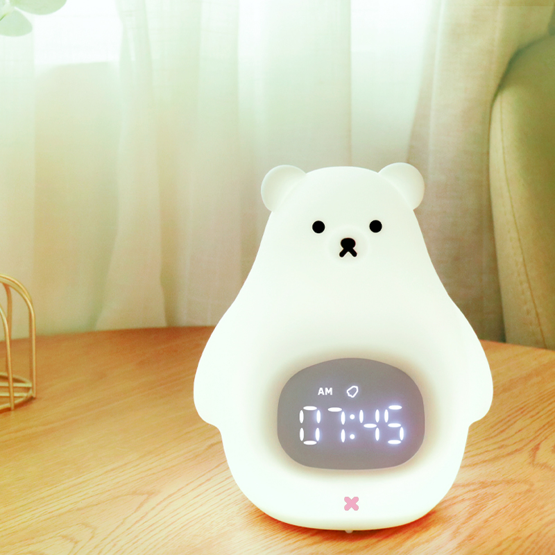 White Bear Remote Control Alarm Clock with Soft Silicone Night Light