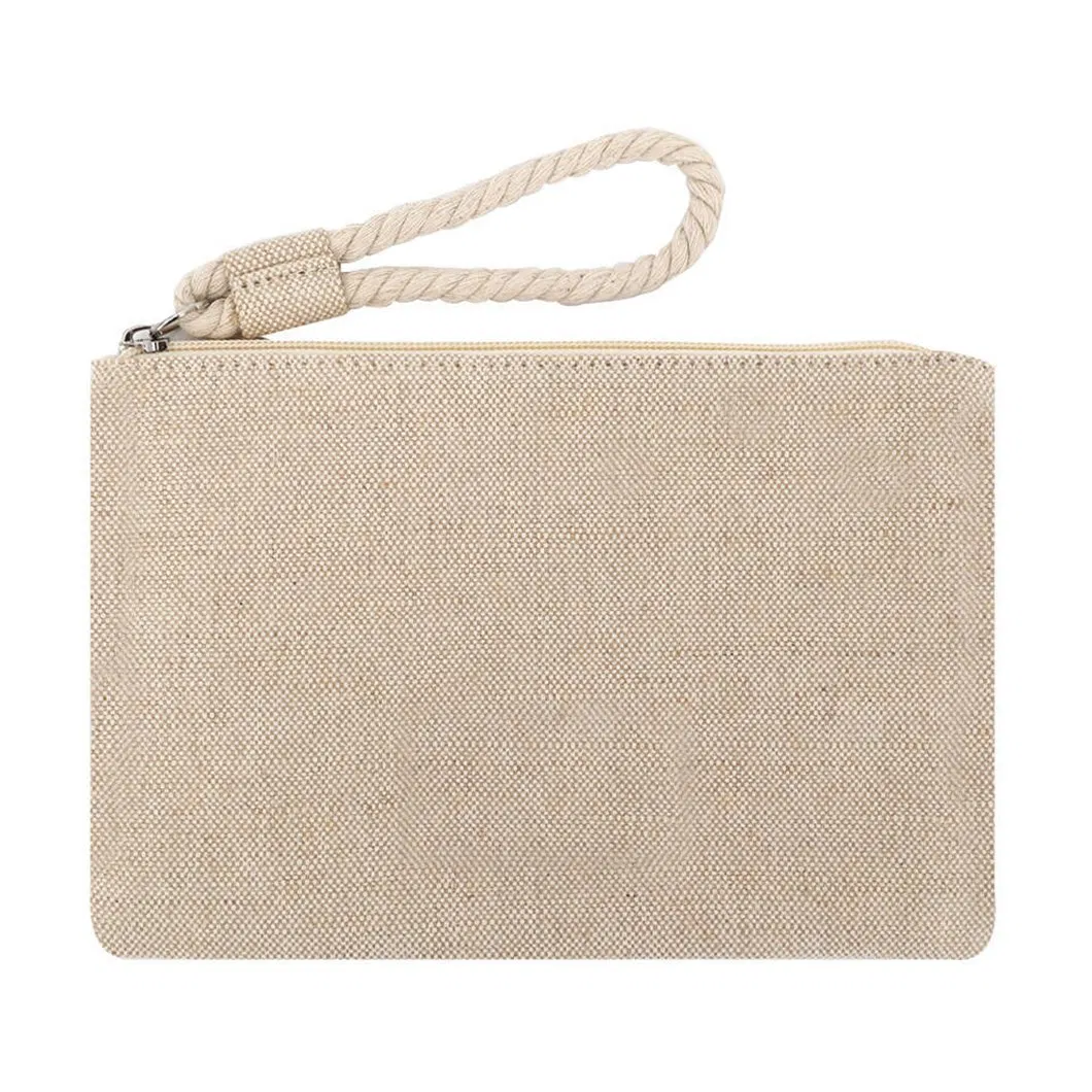 Custom Logo Burlap Toiletry Pouch Make up Zipper Bag Organic Jute Cosmetic Bag