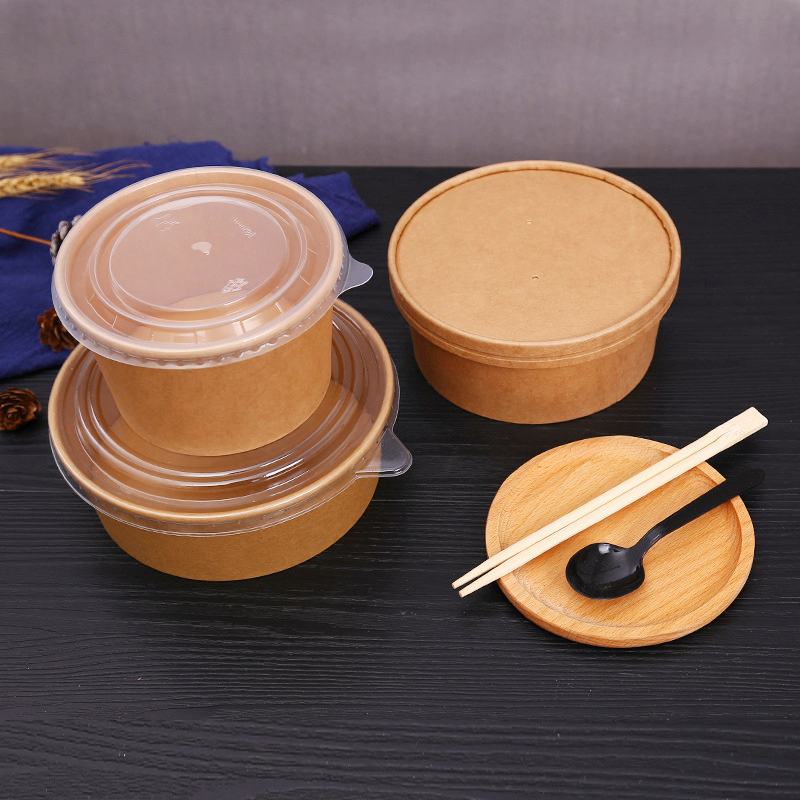 High Quality Disposable Eco-Friendly Kraft Paper Packaging Round Salad Bowl