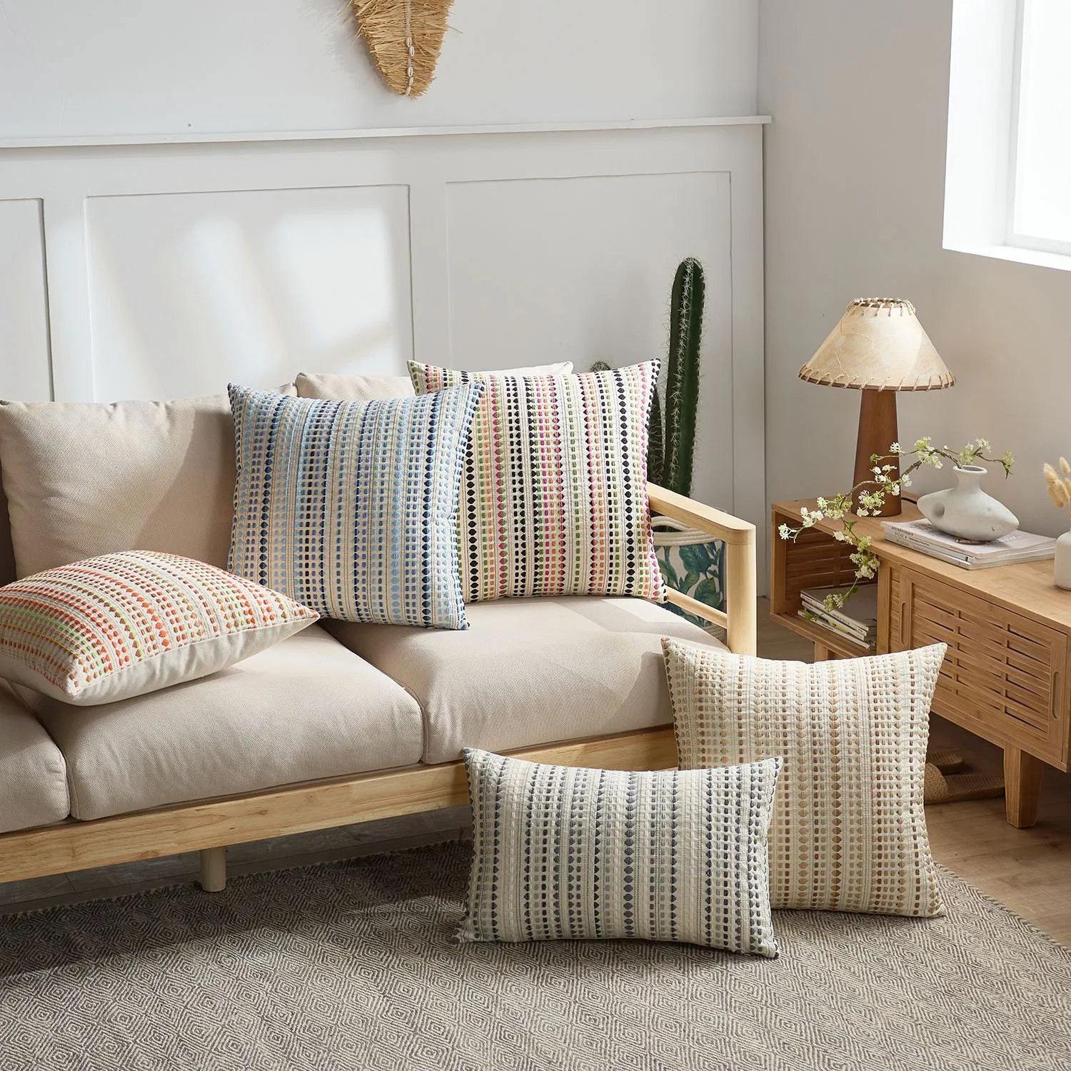 Wholesale Custom Jacquard Square Cushion Cover Home Sofa Decoration Color Weaving Throw Pillow Cover