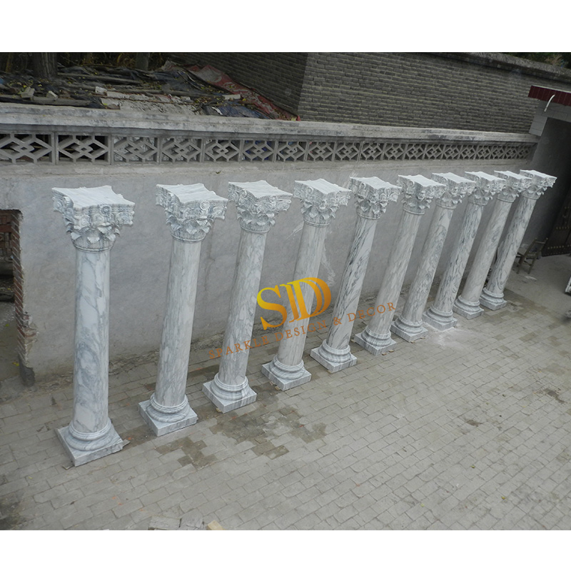 Luxury Exquisite Customized Hand Carved Italian Arabecato White Marble Columns for Palace/Villa