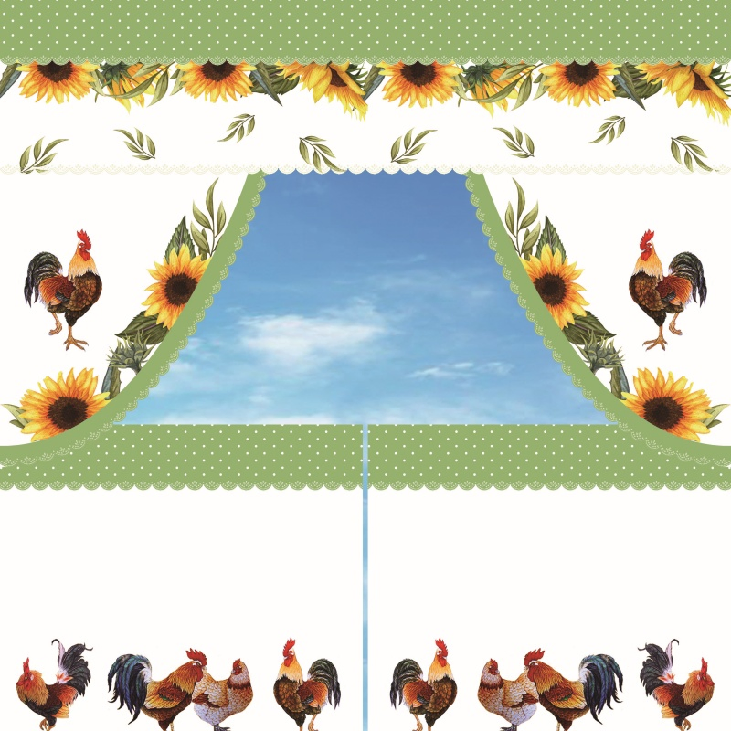 3PCS Waterproof Polyester Kitchen Curtains with Digital Printed Rooster Design